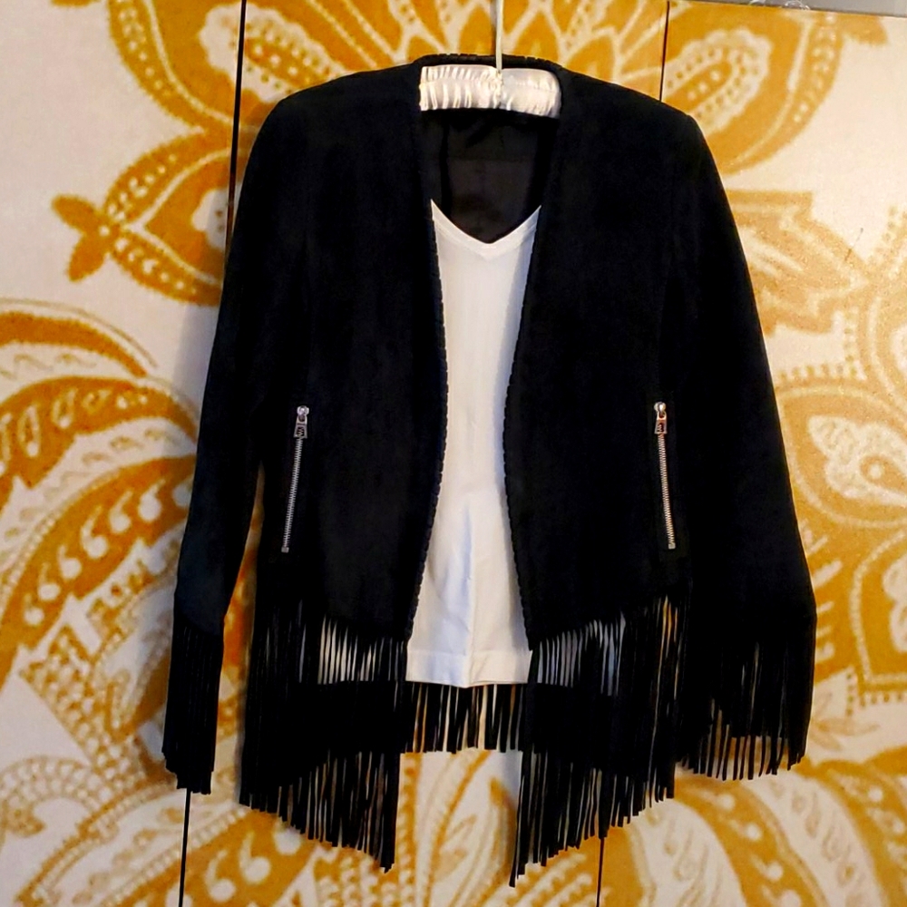 BARBARA BUI fringed black suede jacket - 38/6/M